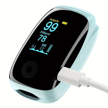 Rechargeable Fingertip Pulse Oximeter with Four-Parameter Display and Five Color Options from White to Blue