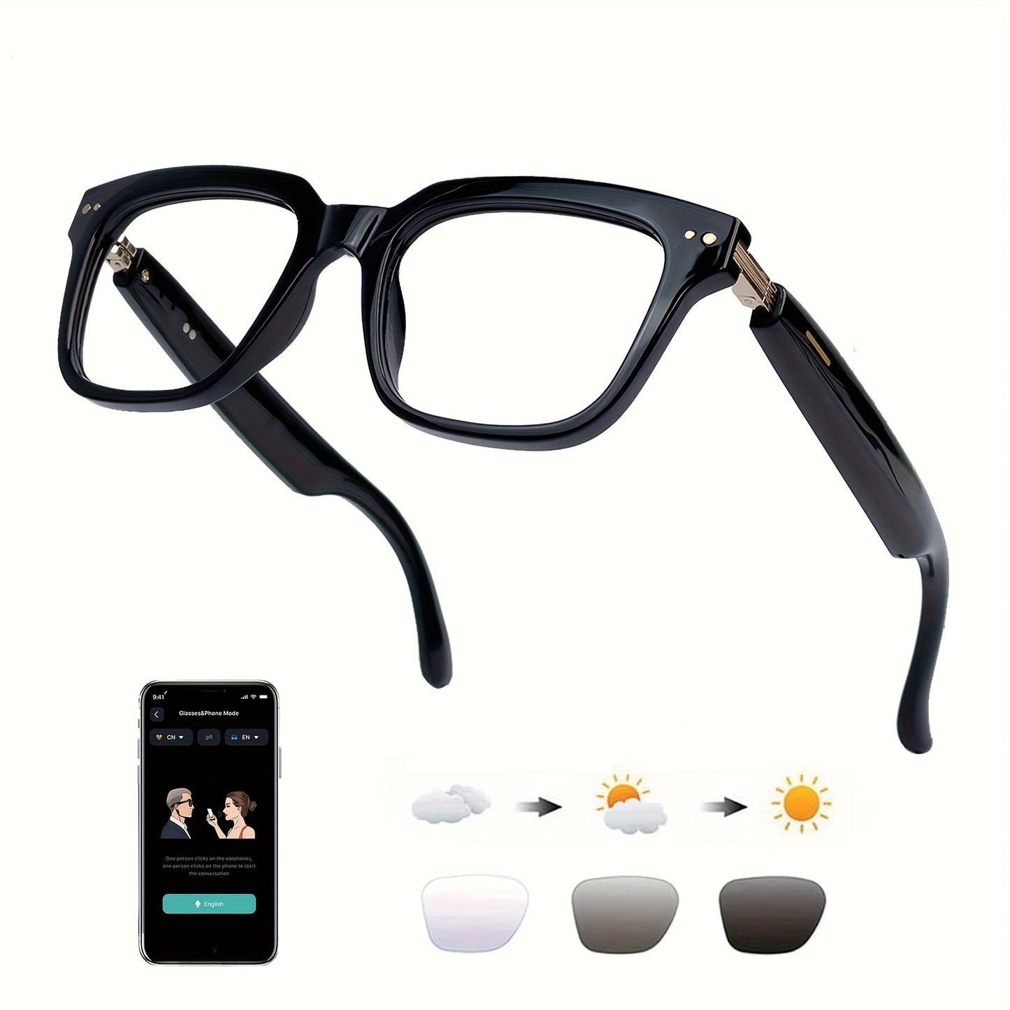 Smart Glasses 160-Language Translation Eyewear with Bluetooth 5.3 Open-Ear Audio and 18 Frame Options