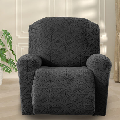Stretch Recliner Chair Cover 4-Piece Slipcover Non-Slip Elastic Recliner Protector Polar Fleece Jacquard Fabric Pet Scratch Proof Easy Install for Lazy Boy Recliner