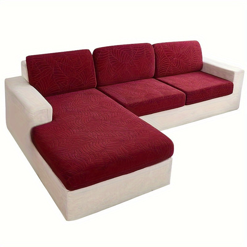 Sofa Cover Set, Six-Piece Leaf Jacquard Stretch Slipcover with Elastic-Band Edges in Eight Colors