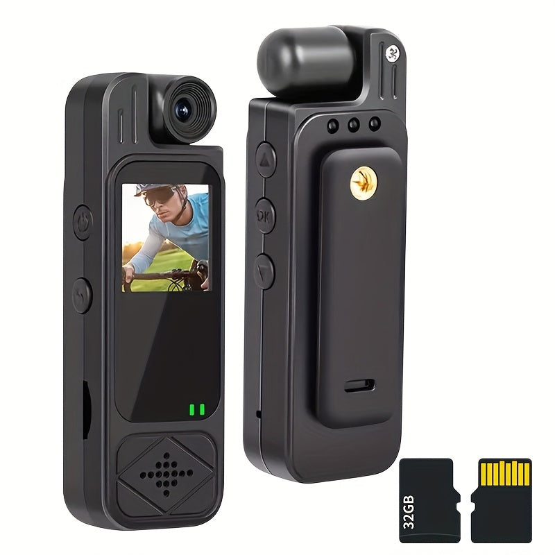 Mini Body Camera 1080P HD with Night Vision & 180° Rotating Lens – 5-Hour Battery, Loop Recording, Infrared IR Lights, USB Rechargeable for Outdoor Sports, Travel & Personal Security