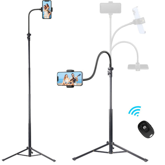 63 Inch Gooseneck Phone Tripod Adjustable with 360° Flexible Neck & Universal Phone Holder – Portable Camera Stand for Content Creators, Vlogging, Live Streaming, Selfie & Filming, iPhone & Android