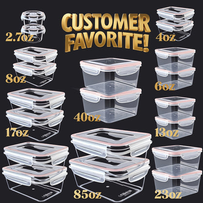 Airtight Plastic Food Storage Containers with Easy-Snap Lids 40pcs or 10pcs Set Pantry Kitchen Organization Meal Prep Containers with Labels and Markers BPA-Free Transparent and Pink