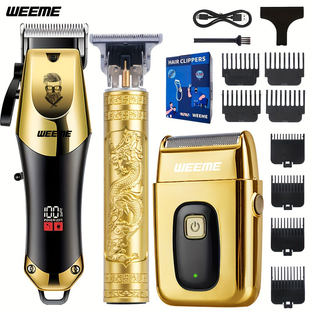 Hair Clippers & Trimmers WEEME Two- or Three-Piece Set with T-Blade, Foil Shaver, USB Charging and Color Options