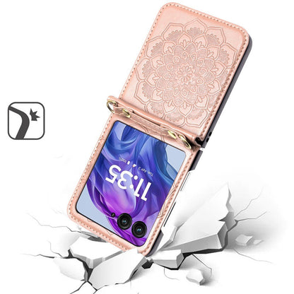 Phone Case Floral PU Leather Cover with Detachable Crossbody Lanyard for Motorola Razr and Razr Plus 2024