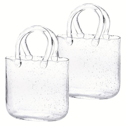 Glass Purse Vase for Flowers Glow in the Dark Vase Fish Bowl Bubble Clear Bag Vase with Handle 7.7x3.9x10.4In Unique Decorative Vases for Centerpieces Wedding Table Christmas Home Decor