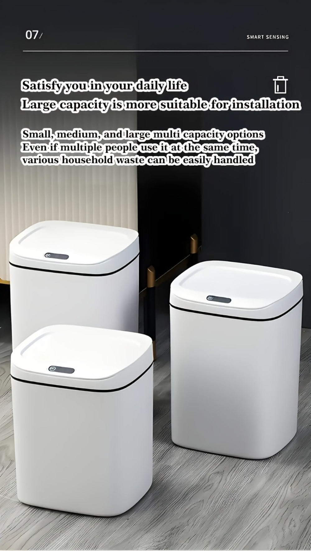 Motion-Activated Touchless Trash Can with Lid – Smart Sensor Waste Bin for Kitchen, Bathroom, Office & Home, Minimalist Rectangular Design, Battery Powered, 3-4 Gallon