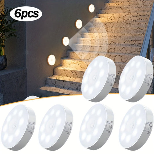 Night Light Motion and Light Sensor 6-Pack with USB Rechargeable Power in Warm White or White LED Options