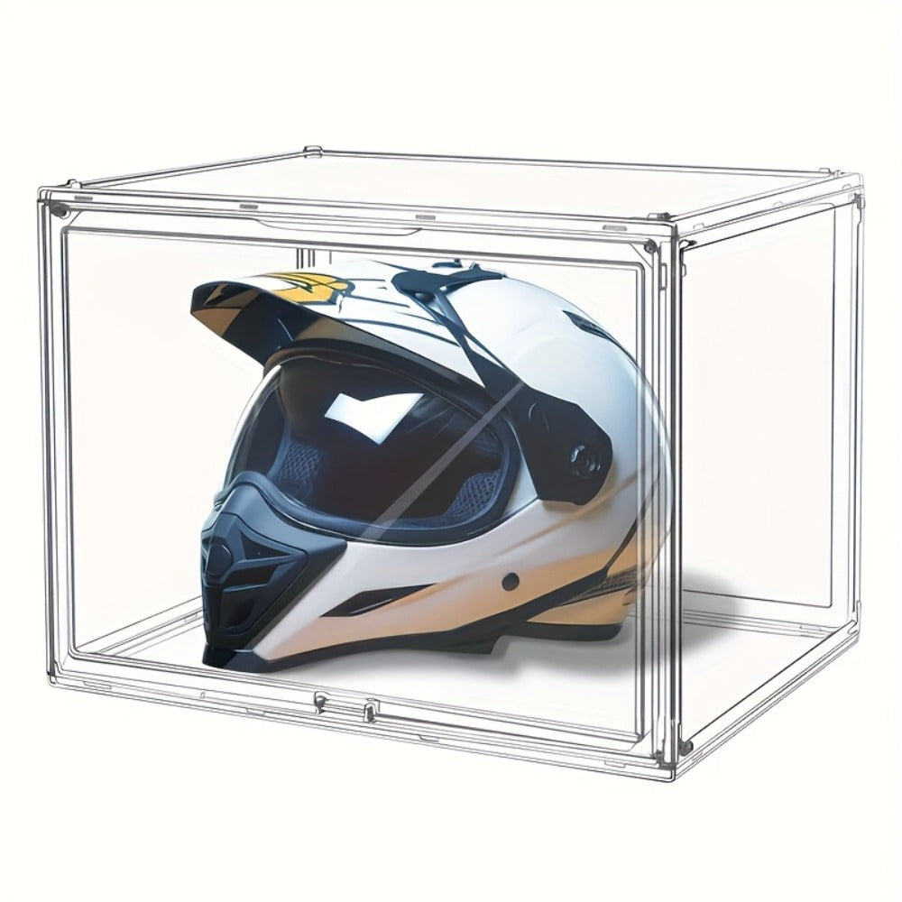 XL Clear Stackable Acrylic Storage Bin with Magnetic Lid, 50L Foldable Display Organizer in One- or Two-Piece Options