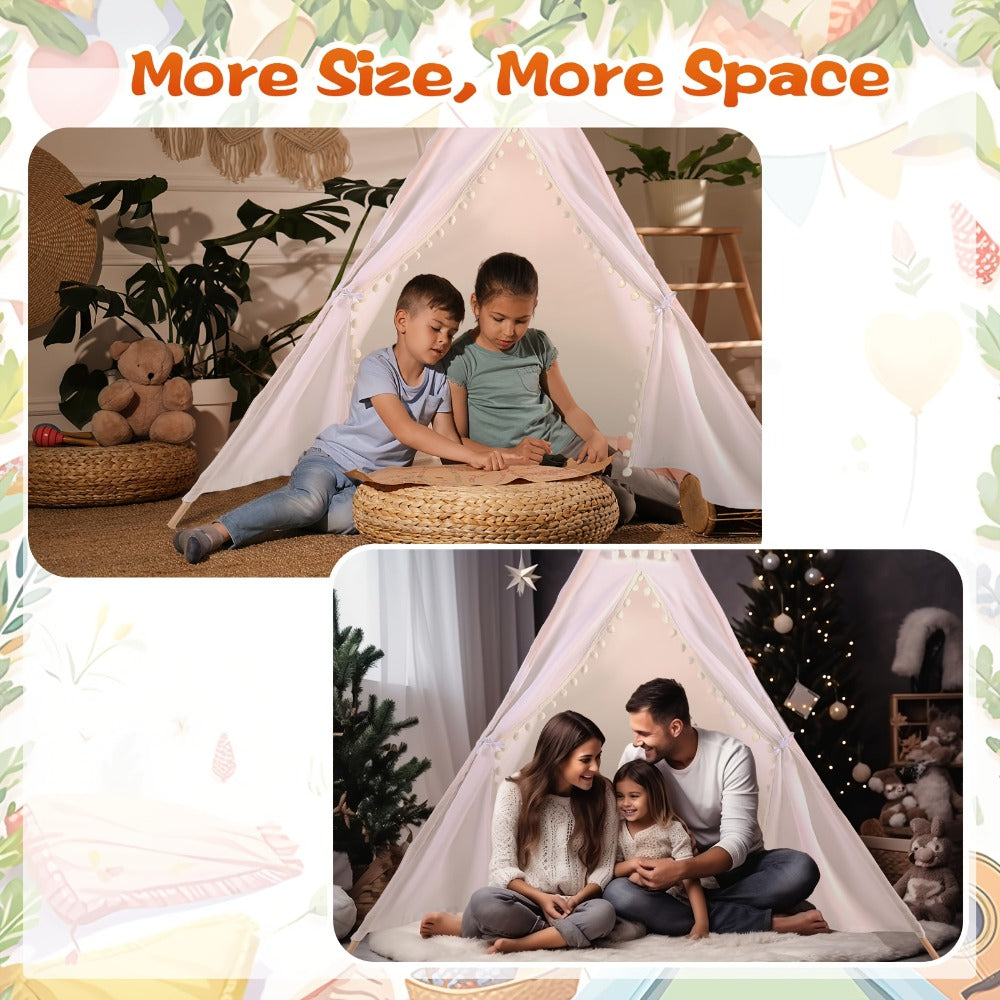 Kids Teepee Play Tent with 140 x 120cm Frame, White, Blue, Pink or Star Fabric Options and No Sitting Mat