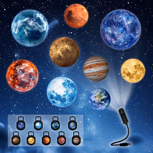 Starry Sky Night Light Projector with 9 Replaceable Planet Discs – USB Powered 360° Rotatable Galaxy Lamp for Bedroom Ceiling, Living Room, Kids Room & Holiday Gift
