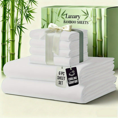 Bed Sheet Set 6-Piece Bamboo-Viscose Microfiber Blend with Twill Weave and 40–44 cm Pocket