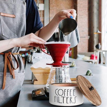 Coffee Filter Holder Kitchen Organizer with Wooden Lid, Countertop Canister in Black or White