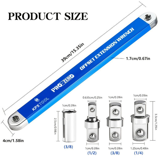 Ratchet Wrench Set 2-in-1 Multi-Function Offset Extension | 1/2" 1/4" 3/8" Square Head Adapters | 180° Swivel High Torque Non-Slip Handle | Durable Metal Automotive Repair Hand Tool