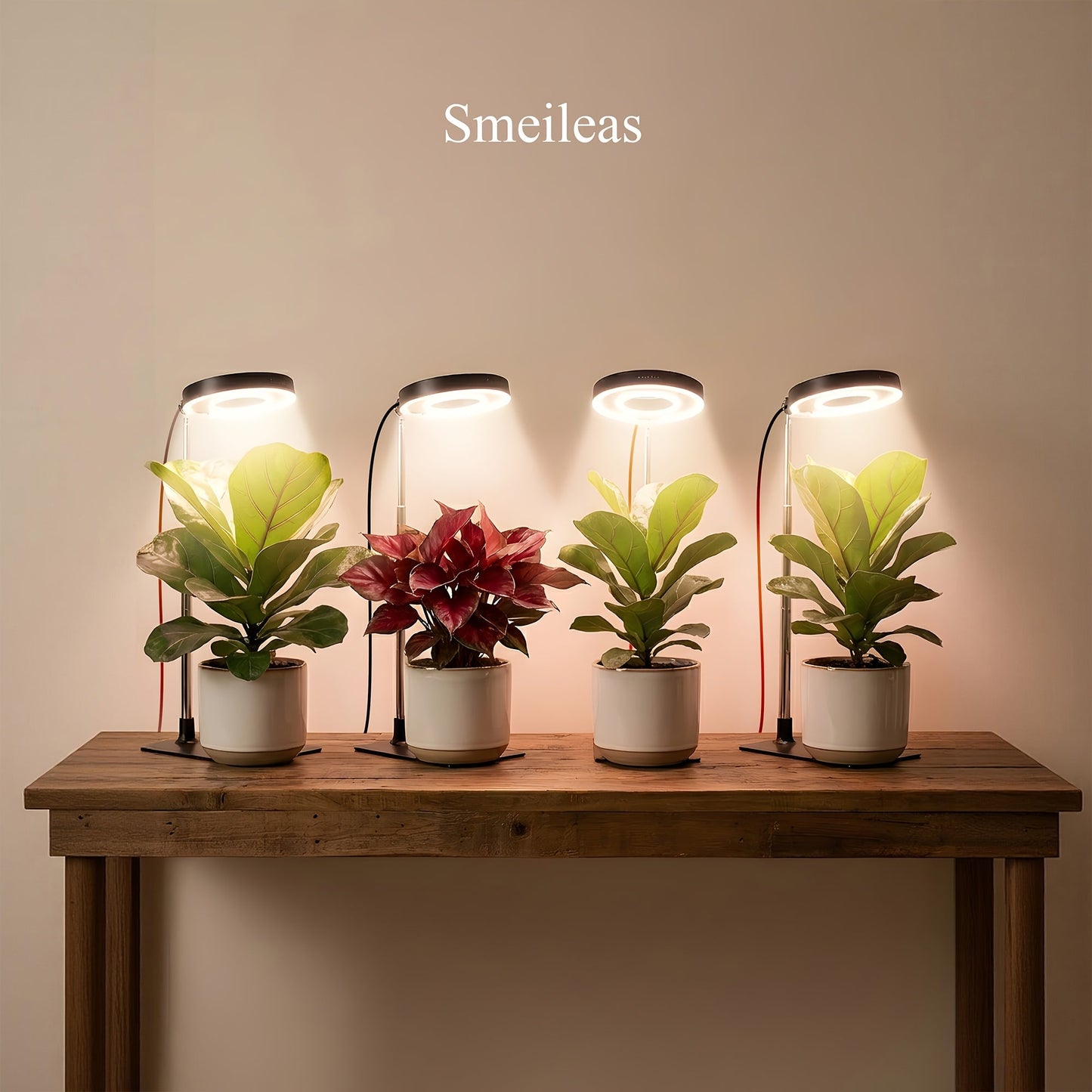 Grow Light for Indoor Plants 4-Head Full Spectrum | 720° Rotatable Retractable Pole 4 Dimming Modes Auto Timer 3/6/9H USB | Desktop Potted Plants