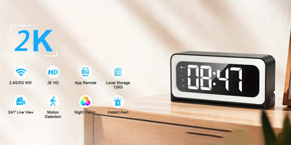 2K WiFi Clock Camera for Home, 5GHz & 2.4GHz Dual Band Wireless Indoor Security Camera, Nanny Cam Baby Monitor Dog Camera, Full Color Night Vision, Motion Detection, Two-Way Talk, Hidden Design