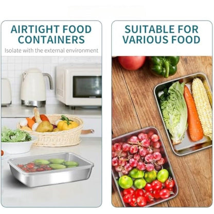 Food Storage Containers Six-Piece Stainless Steel Set with Transparent PP Lids for Refrigerator Storage