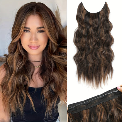 Invisible Wire Hair Extensions 22 Inch for Women — Transparent Fish Line 4 Clips Long Wavy Hairpiece for Thin Fine Hair, 7 Colors 1B 613 Ombre, No Glue No Heat Damage Free