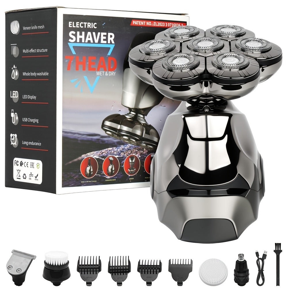 Electric Shaver 8D Floating Rotary Head with IPX5 Wet/Dry Use, LED Display and Two Grooming Set Options
