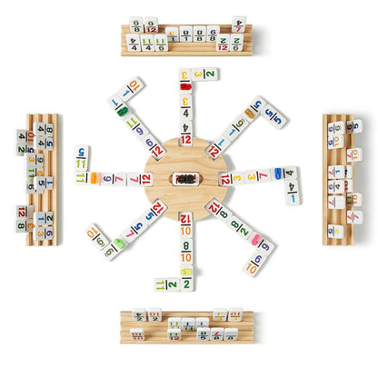 Mexican Train Dominoes Double 12 Set – 91 Colorful Tiles, 9 Metal Trains & 4 Wooden Racks, Complete Strategy Board Game with EVA Travel Case for Family Game Night, Adults & Kids, Classic Christmas & Holiday Gift