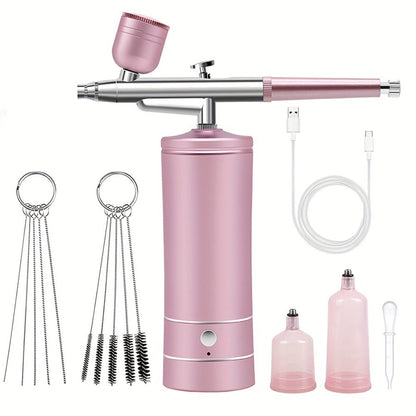 Airbrush Kit with Compressor USB Rechargeable 23-27PSI 0.3mm Nozzle 2-Speed - Portable Cordless Airbrush Set with 2 Paint Pots & Brush - for Makeup Nail Art Cake Decorating Crafts Tattoos