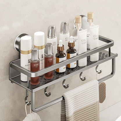 Wall-Mounted Suction Cup Shower Caddy with Towel Hook in Three Size and Pack Options for Bathrooms