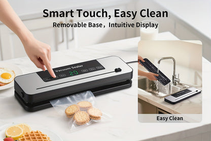 Countertop Vacuum Food Sealer with 65kPa Marking, Integrated Bag Cutter, Hose Port and 10 Bags