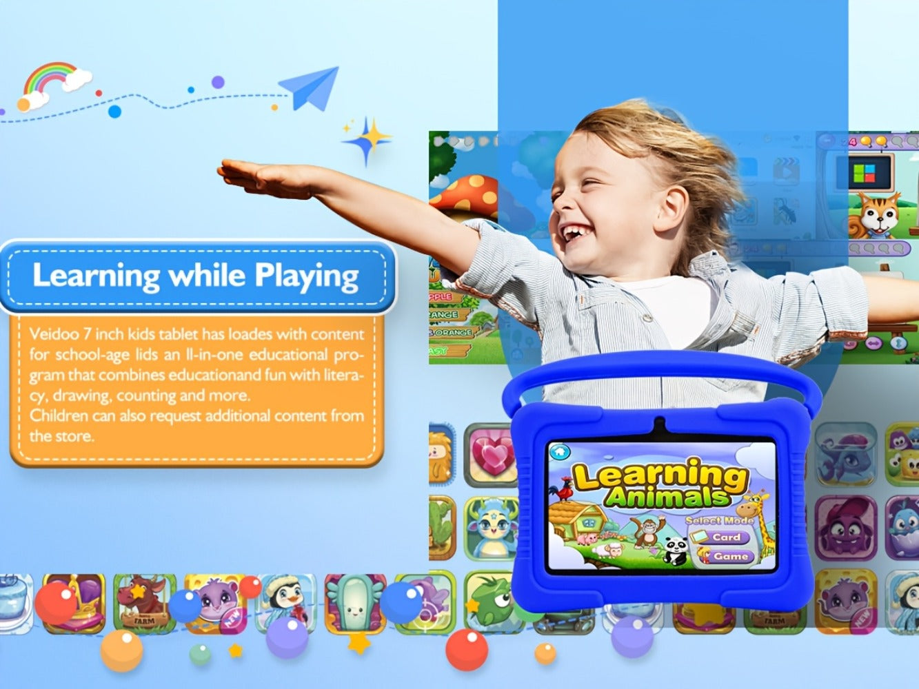 Kids Tablet 7 Inch with Android, 2GB RAM, 16GB or 32GB Built-In Storage, Parental Controls and Silicone Case