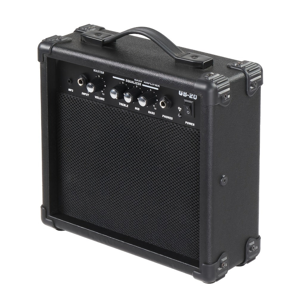20W Electric Bass Guitar Amplifier with 6.5-Inch Speaker, Volume Treble Bass Middle Controls, Headphone Output Jack, AUX Input for MP3, Portable Practice Amp for Beginner & Home Studio Use
