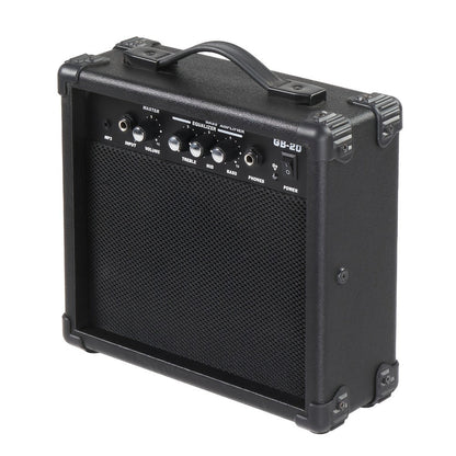 20W Electric Bass Guitar Amplifier with 6.5-Inch Speaker, Volume Treble Bass Middle Controls, Headphone Output Jack, AUX Input for MP3, Portable Practice Amp for Beginner & Home Studio Use