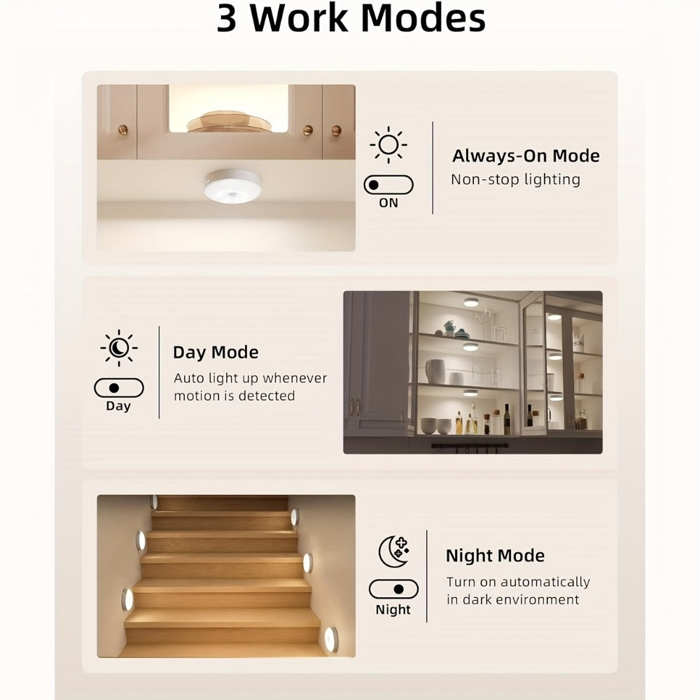 Wireless Motion Sensor Night Light USB Rechargeable - Dimmable Wall Lamp Dual Mode PIR Sensor Magnetic & Adhesive Mount 6 or 12 Pack for Kitchen Hallway Stairs Closet Cabinet Bedroom Bathroom