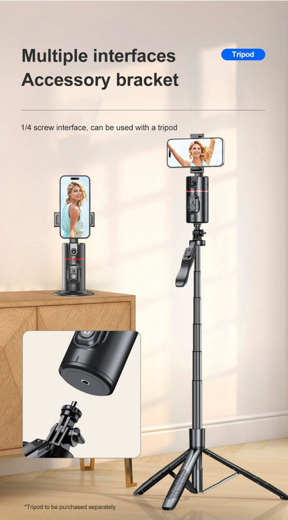 Gesture Control Auto Face Tracking Tripod with 360° Rotation & Wireless Remote No App Required – Smart AI Phone Holder for Vlogging Live Streaming TikTok YouTube Fitness iPhone Android Black Pink