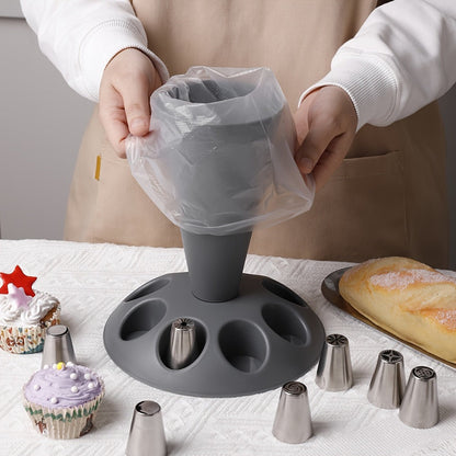 17-Piece Piping Bag Holder and Icing Nozzle Set for Cakes, Cupcakes, Cookies and Home Baking