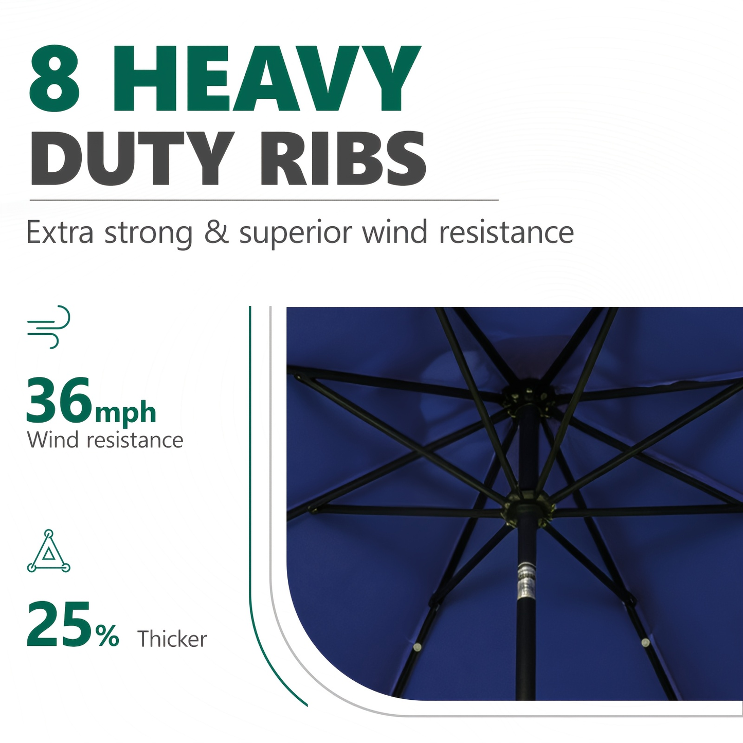 Patio Umbrella 9FT Solar LED Center-Pole Style in Sky Blue, Deep Blue or Khaki for Outdoor Shade