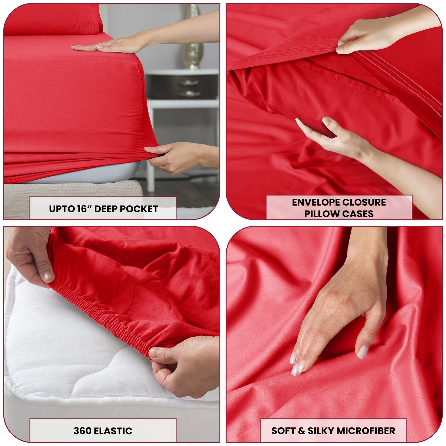 Bed Sheet Set Brushed Microfiber with Embroidered Pillowcases, 16-Inch Pocket and 4- or 6-Piece Sizing