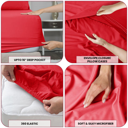 Bed Sheet Set Brushed Microfiber with Embroidered Pillowcases, 16-Inch Pocket and 4- or 6-Piece Sizing