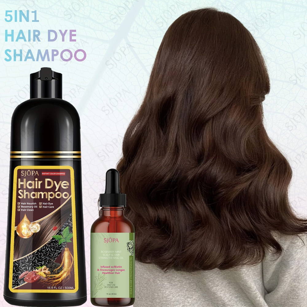 Hair Dye Coloring Shampoo 5-in-1 Upgraded with Hibiscus Oil, Squalane & Glycerin - Quick Color & Nourishing, Gentle Skin-Safe Formula, 12 Shades for Women & Men, Extra Large 500ml / 16.91oz
