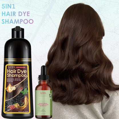 Hair Dye Coloring Shampoo 5-in-1 Upgraded with Hibiscus Oil, Squalane & Glycerin - Quick Color & Nourishing, Gentle Skin-Safe Formula, 12 Shades for Women & Men, Extra Large 500ml / 16.91oz