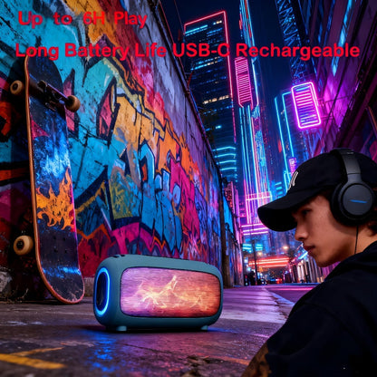 Portable Bluetooth Speaker with Bluetooth 5.3, TWS, 1800mAh Battery, LED Light, AUX and TF Input