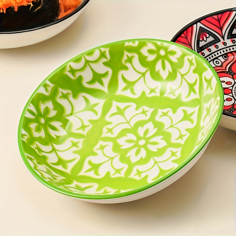 Ceramic Condiment Dish Set of 10, Bohemian Small Saucer Dipping Bowls for Soy Sauce, Vinegar & Spices