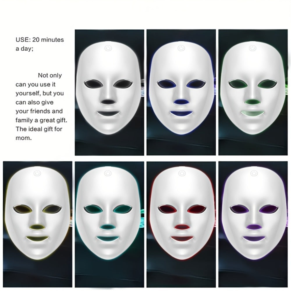 Portable 7-Color LED Facial Mask Device, USB Rechargeable Home Beauty Skincare Tool for Face Care