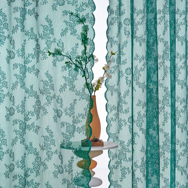 Two-Panel Floral Lace Window Curtain Set with Rod-Pocket Top, Three Colors and Six Metric Size Options