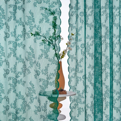 Two-Panel Floral Lace Window Curtain Set with Rod-Pocket Top, Three Colors and Six Metric Size Options