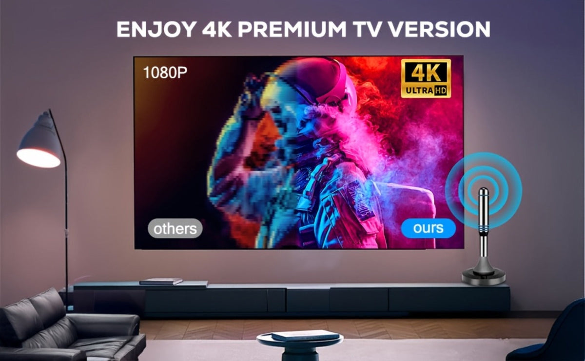 Smart IC Chip TV Antenna with Signal Booster – 4K Ultra HD & 1080P, Omnidirectional Indoor & Outdoor, Weather Resistant, 10FT Coax Cable, Free Local Channels, Works with All Smart TVs & Legacy TVs