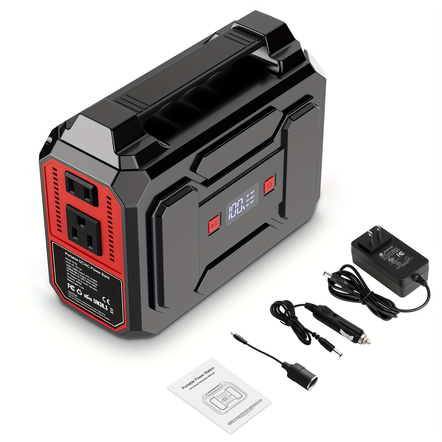Portable Power Station with 146Wh or 300W Source Configurations, AC, DC, USB and LED Light