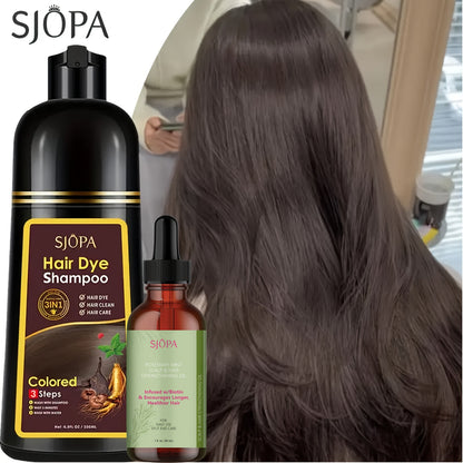 Hair Dye Shampoo, SJOPA 500ml Bottle and Rosemary Hair Oil Set with Seven Color Options for At-Home Color Selection