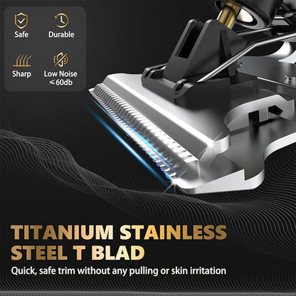 Hair Clippers & Trimmers Vintage Gold T-Blade Model with LCD Display, USB Charging and Three Etched Designs