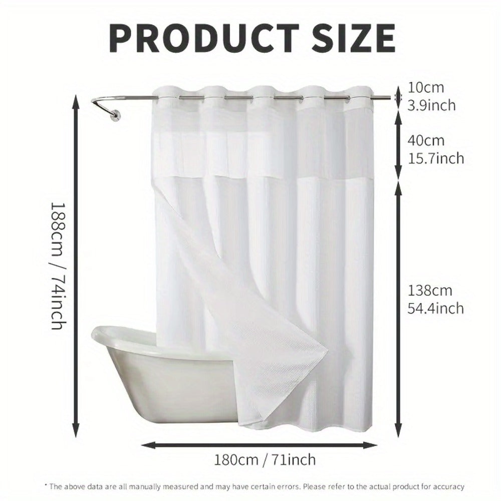 Hookless Waffle Shower Curtain with Snap-In Liner, Sheer Top Window, Four Colors and 74 x 71-Inch Size