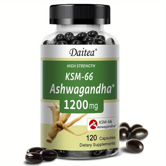 KSM-66 Ashwagandha 1200mg Extra Strength 120 Capsules for Stress Relief, Mood Support & Anxiety, Adaptogen Supplement for Men & Women, Energy & Focus
