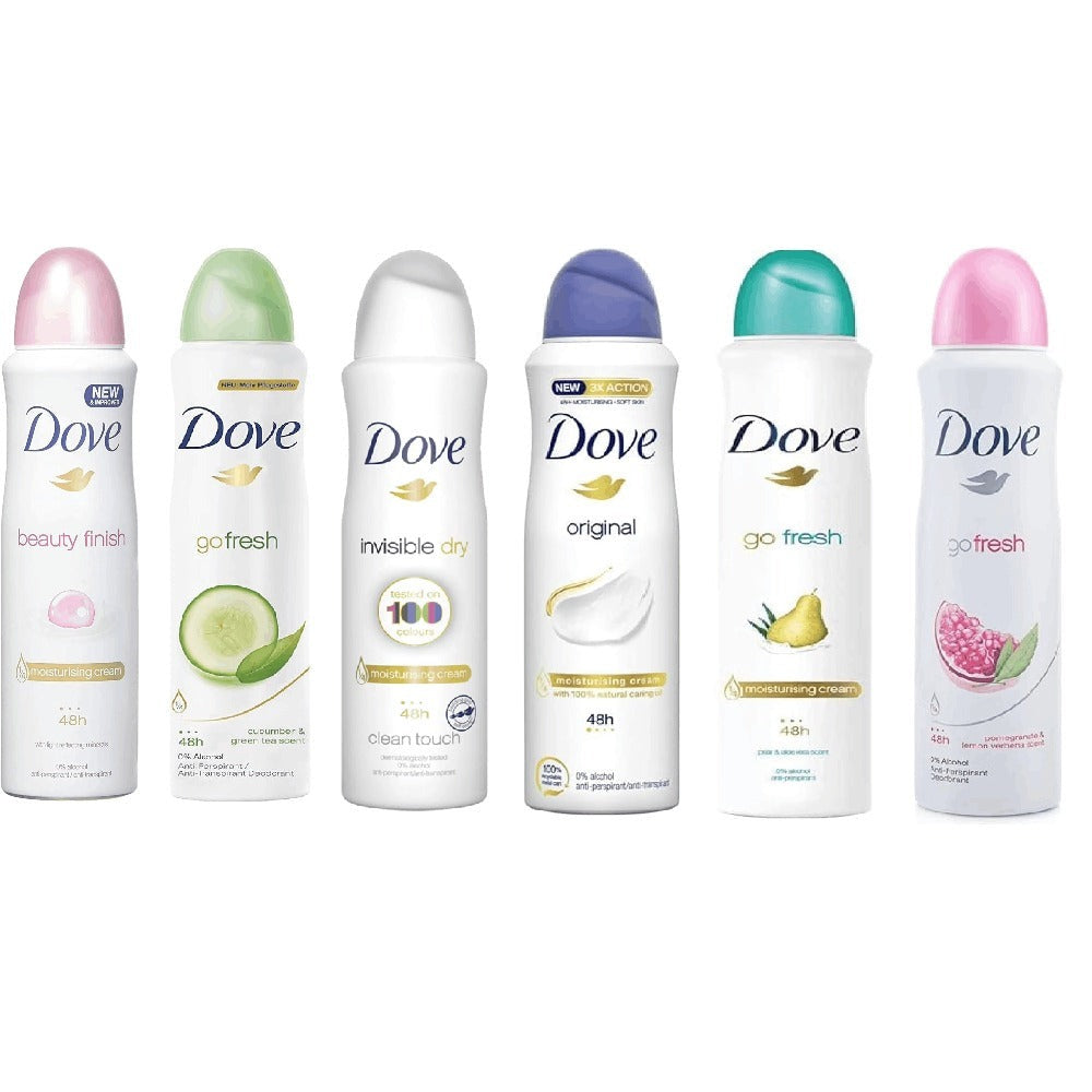Dove Advanced Care Deodorant Spray Assortment, 150 ml Cans with Three-, Six- or Twelve-Count Options